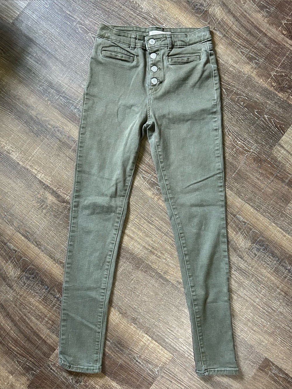 Levi’s 721 High Rise Skinny Jeans Women’s 27”  Olive Green Stretch Button Fly